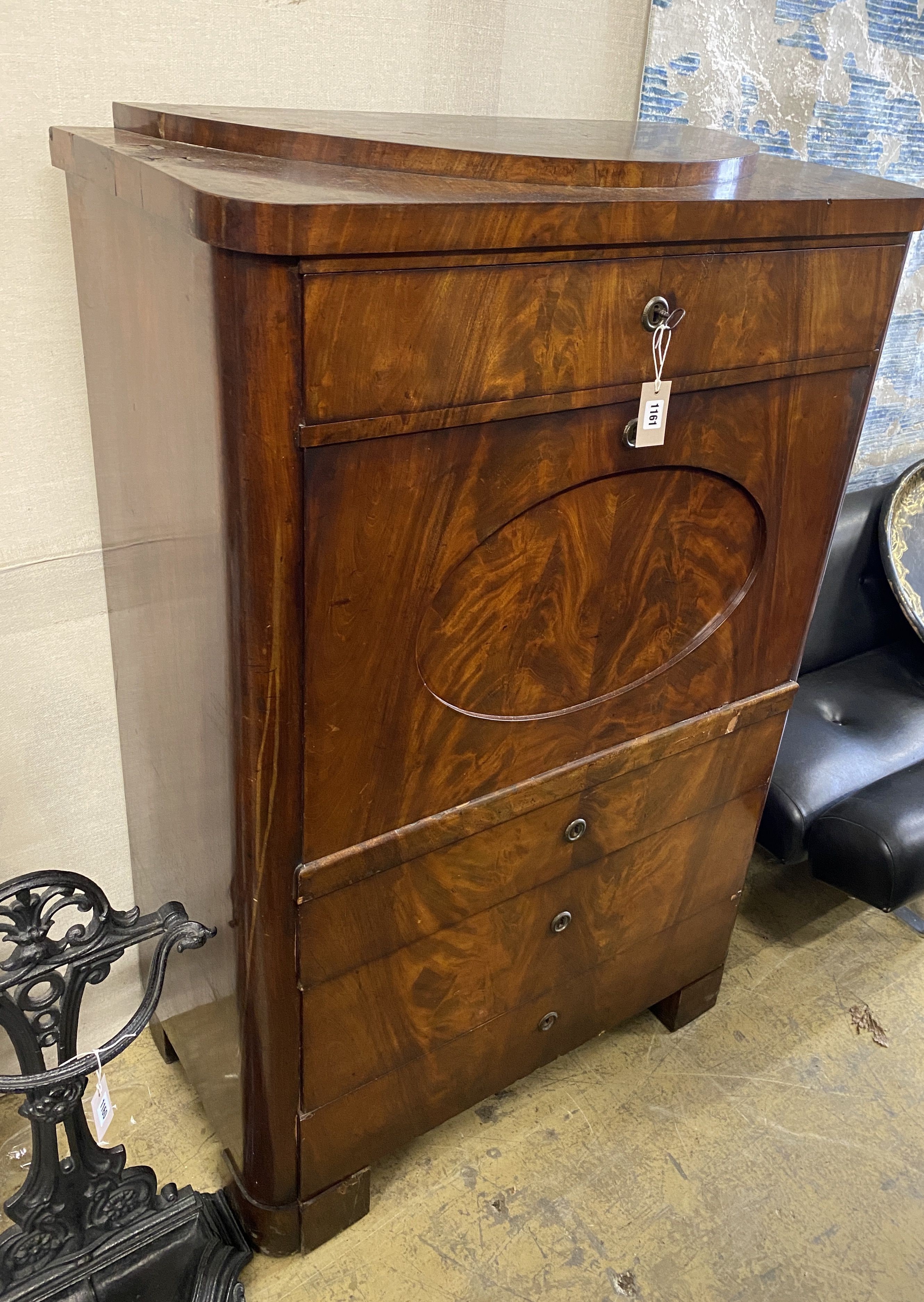 A 19th century French mahogany secretaire a abbatant, width 95cm, depth 47cm, height 144cm